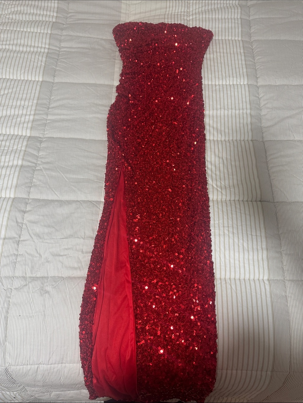Fashion Nova Red Sequin Strapless Maxi Dress – Size Small